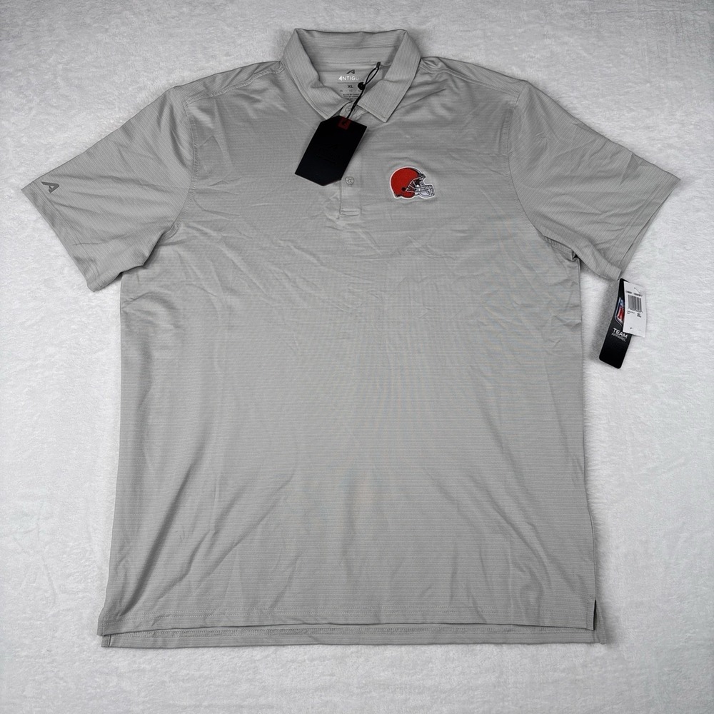 Antigua Cleveland Browns Men's XL Gray Stripe Polo Shirt Browns Helmet